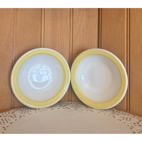 Vintage Mayer China Yellow Rimmed Dessert Bowls 164 USA Porcelain Dishware - Picture 1 of 5